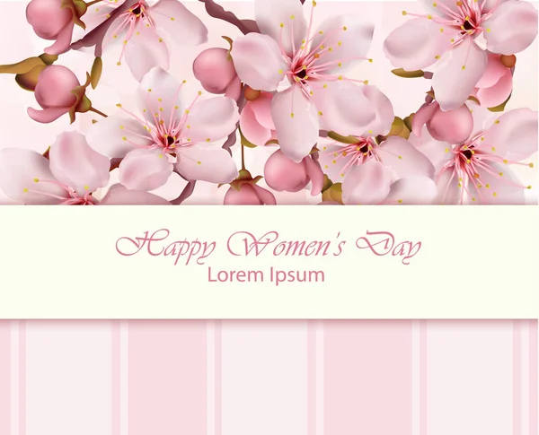 Ramo de flores de cerejeira Happy Women day card Vector — Vetor de Stock