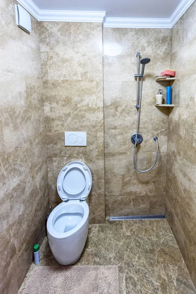 Bathroom interior. Shower and wc closet wide angle shots — Stock Photo, Image