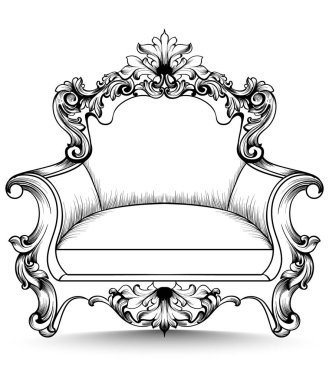 Barok koltuk lüks süslemeli. Vektör Fransız zengin karmaşık yapısı. Royal Victoria tarzı dekorlar