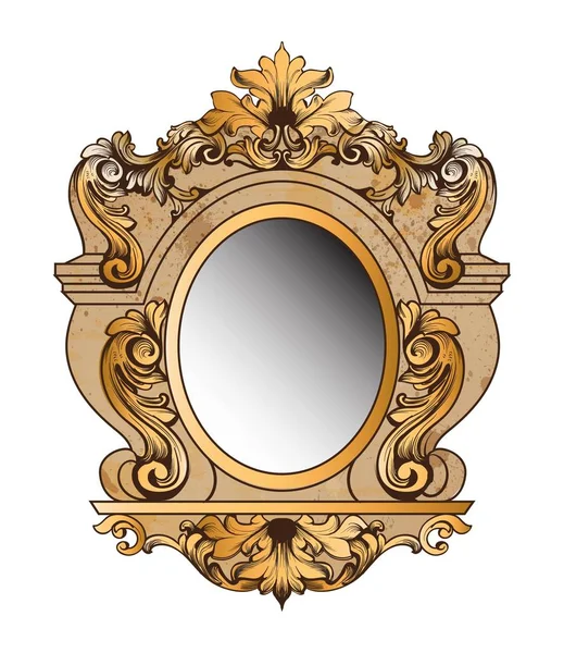 Cadre miroir baroque doré. Éléments de conception de décor rond vectoriel. Riches ornements encarved — Image vectorielle