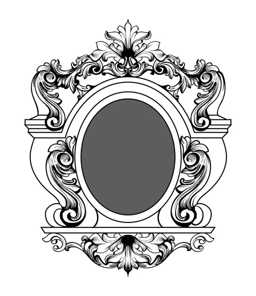 Espejo barroco. Elementos vectoriales de diseño de decoración redonda. Rico encarved ornamentos línea artes — Vector de stock