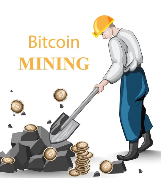 Man mining Bitcoins concept. Vectorillustraties — Stockvector