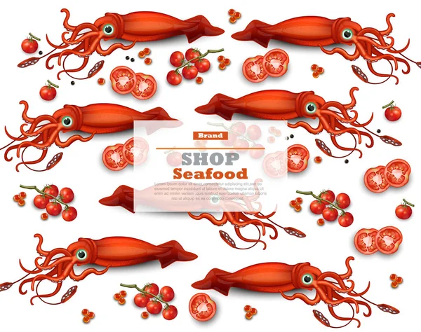 Squid patroon Vector. Zeevruchten kaart achtergronden — Stockvector