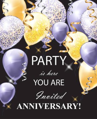Happy Anniversary card with shinny balloons. Festive party background realistic Vector clipart