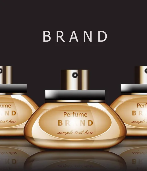 Parfum doré emballage vectoriel réaliste. Modèles d'étiquettes de produits — Image vectorielle