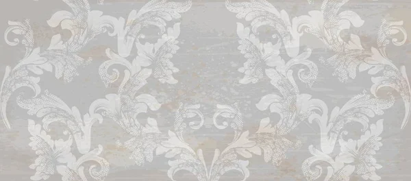 Grunge papel Damasco padrão ornamento decoração Vector. Textura de tecido barroco desenhos ilustração —  Vetores de Stock