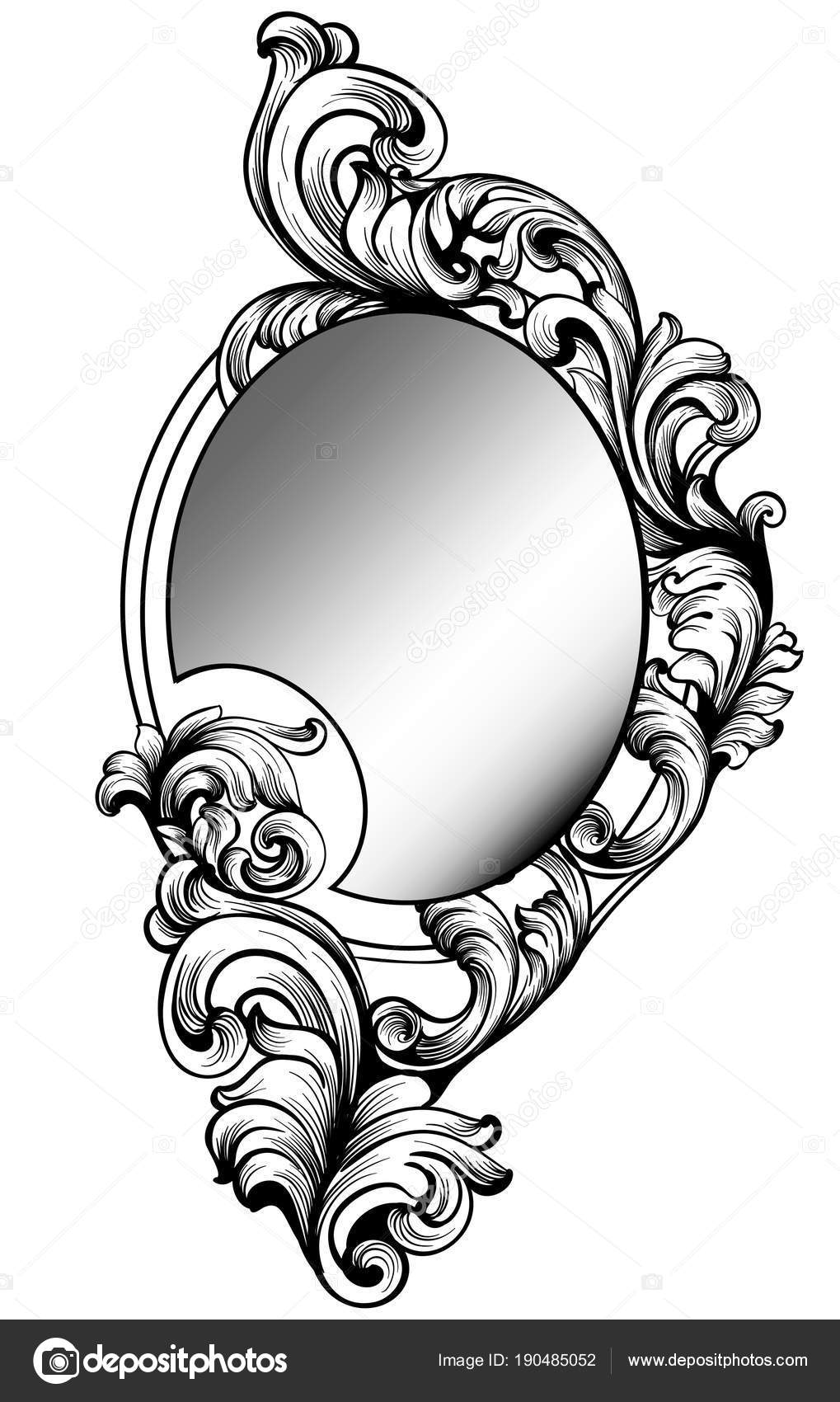 Baroque Round Mirror Frame Vector Imperial Decor Design Elements Baroque Mirror Frame Vector Imperial Decor Design Elements Rich Encarved Ornaments Line Art By Inagraur Ymail Com