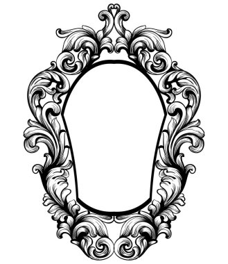 Barok ayna çerçevesi. Vektör imparatorluk dekor tasarım öğeleri. Zengin encarved hat sanatları süsler