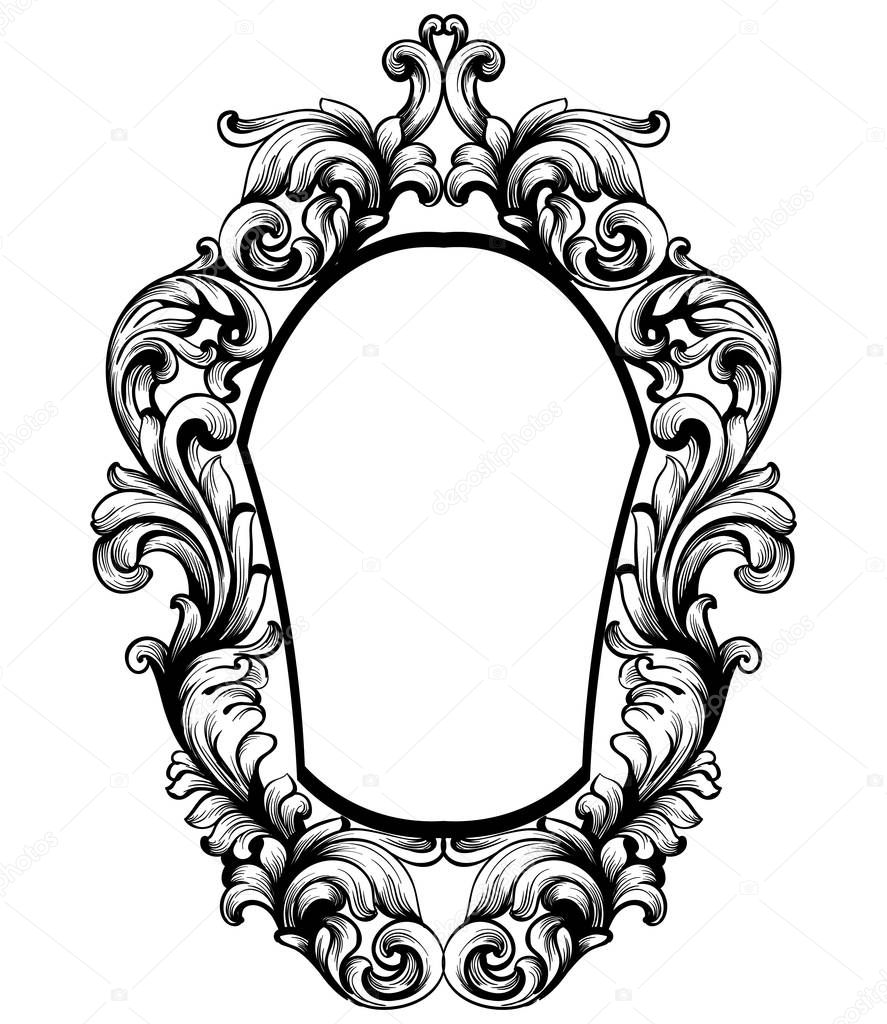 Baroque mirror frame. Vector Imperial decor design elements. Rich encarved ornaments line arts