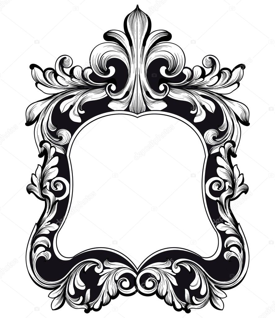 Baroque mirror frame. Vector Imperial decor design elements. Rich encarved ornaments line arts