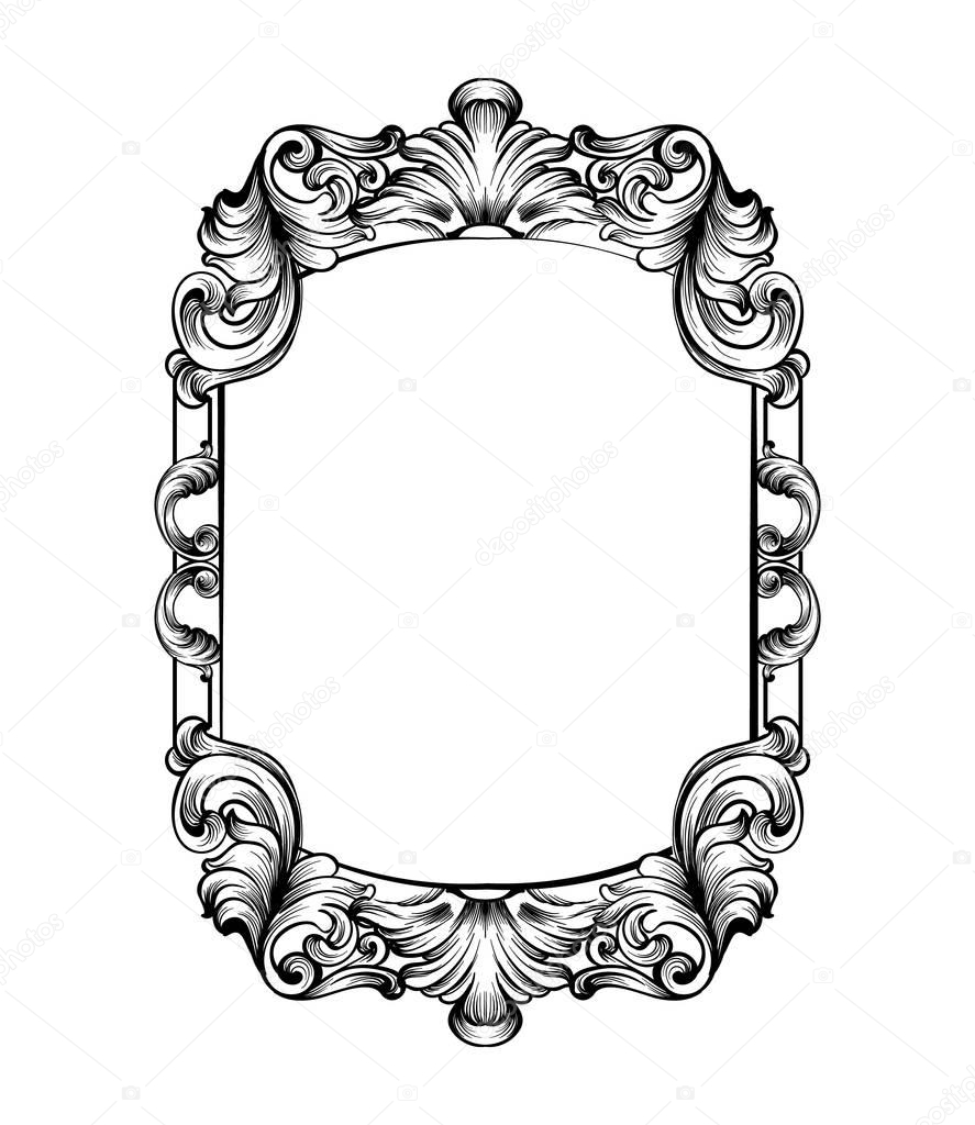 Baroque mirror frame. Vector Imperial decor design elements. Rich encarved ornaments line arts