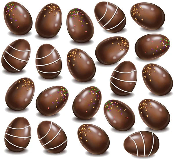 Σοκολατένια αυγά μοτίβο φόντου. Διάνυσμα 3d ρεαλιστικές απεικονίσεις — Διανυσματικό Αρχείο