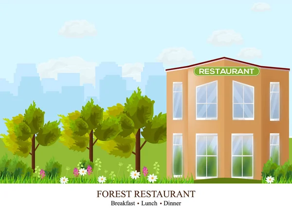 Arquiteturas do Restaurante Vector Facade. Belo edifício na floresta — Vetor de Stock