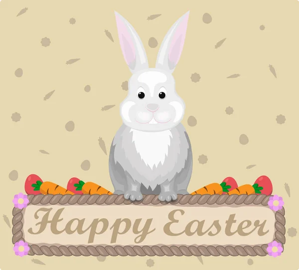 Joyeux lapin vecteur de Pâques. Carte de vacances illustrations de style plat — Image vectorielle
