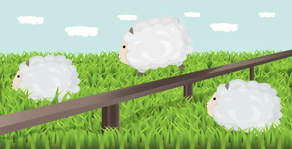 Ovce na pastvě tráva vektor — Stockový vektor