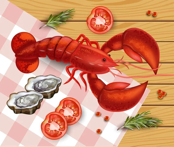 Aragosta vettoriale realistica. Fresco dettagliate illustrazioni di frutti di mare 3d — Vettoriale Stock