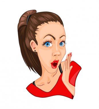 Güzel kız vektör şaşırttı. Mutlu hayrete duygular. Detaylı karakter karikatür