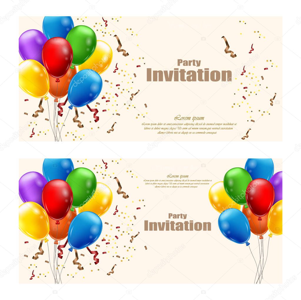 Balloons party invitation card Vector. celebrate events banner poster