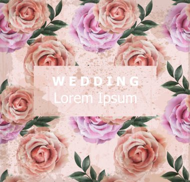 Gül çiçek vektör ile Vintage düğün davetiyesi. Eski Grunge etkisi. 3D çizimler