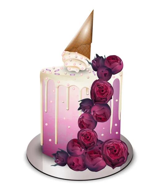 Happy Birthday golden cake Vector. Delicious dessert with gold roses  flowers sweet design Stock Vector Image & Art - Alamy