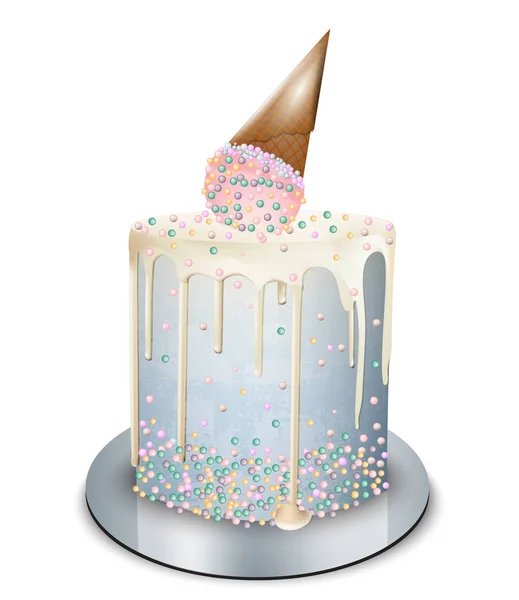 Moderne Kucheneis-Tüte auf der Oberseite Vektor realistisch. Geburtstag, Jubiläum, Hochzeit königliche Desserts — Stockvektor