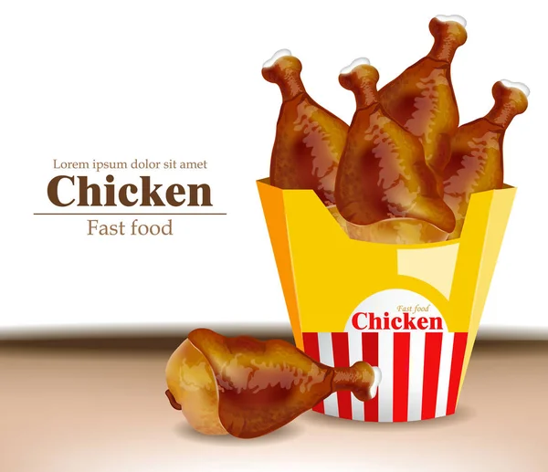 Chicken Wings Box Vektor realistisch. frisches Bio-Fleisch 3D-Illustration Layout — Stockvektor