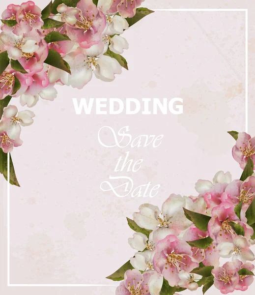 Carte de cadre de mariage avec des fleurs de cerise. Cartes postales vectorielles délicates — Image vectorielle