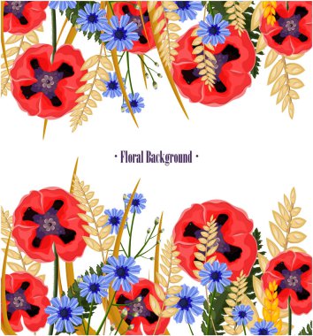 Haşhaş çiçekleri vektör kartı. Çiçek arka plan dekorlar