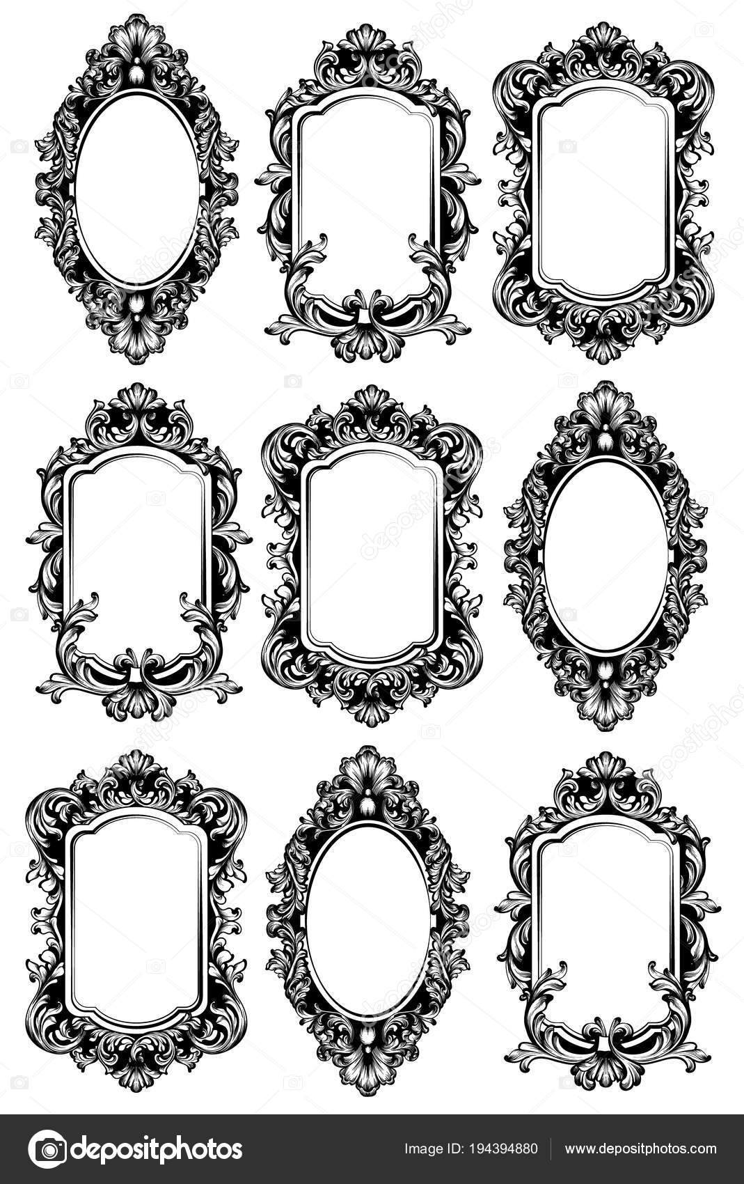 Vintage mirror frames set. Vector collection of round and square vintage  frames, design elements Stock Vector by ©inagraur.ymail.com 194394880