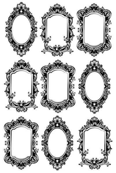 Cornici specchio vintage set. Collezione vettoriale di cornici rotonde e quadrate vintage, elementi di design — Vettoriale Stock