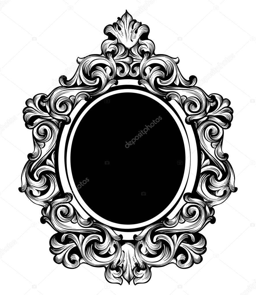 Vintage luxury mirror frame Vector. Baroque intricate ornament line arts