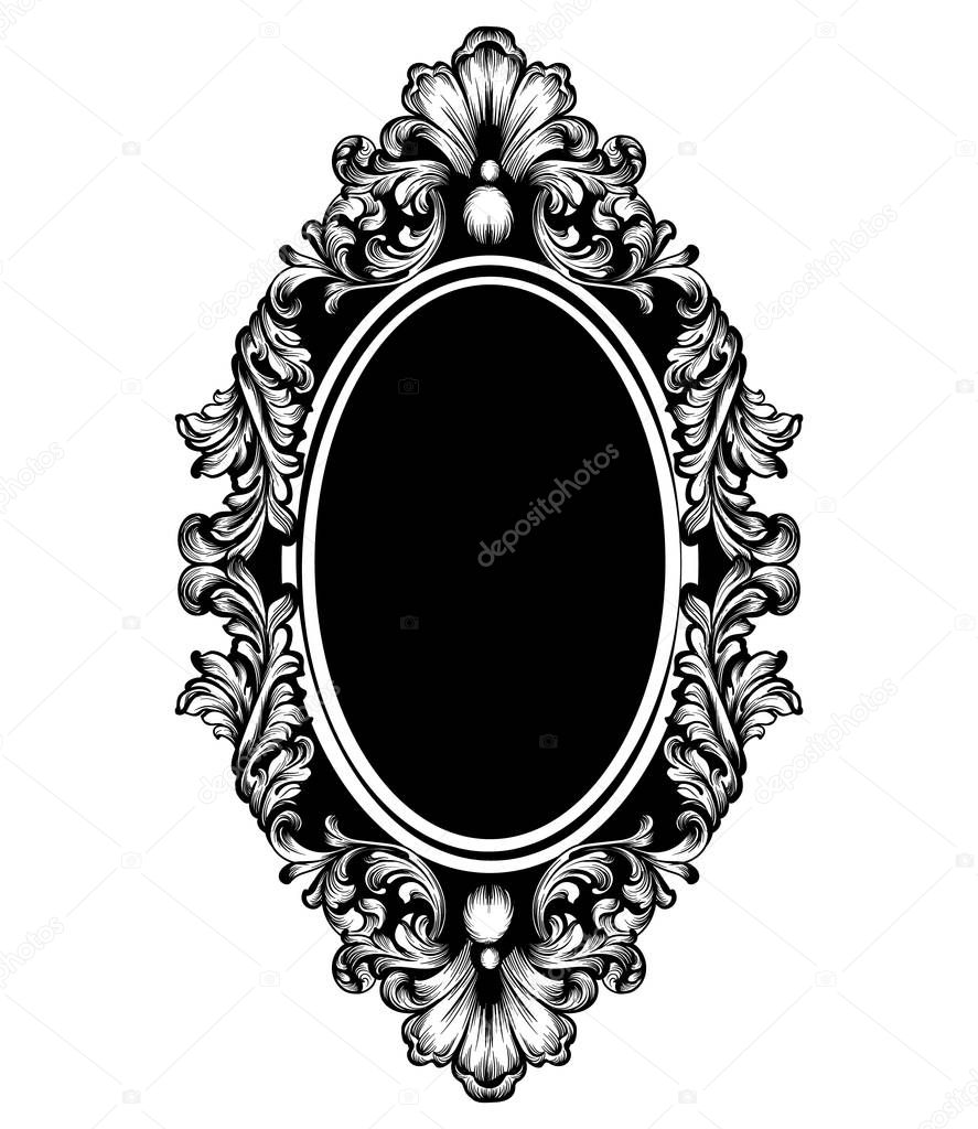 Vintage luxury mirror frame Vector. Baroque intricate ornament line arts