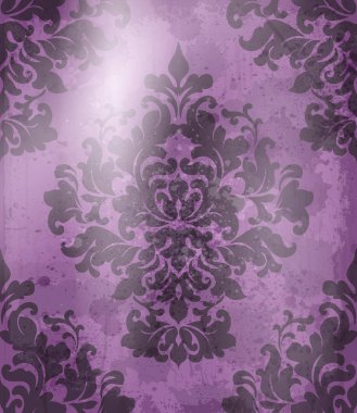Vintage Barok desen vektör arka plan. Süslü doku lüks tasarımı. Kraliyet Tekstil dekor mor renkler