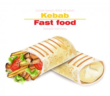 Shawarma Kebap lokanta vektör. Ayrıntılı çizimler