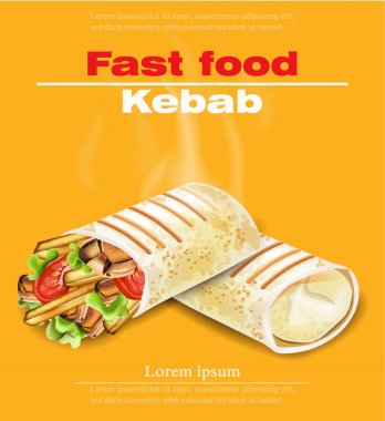 Shawarma Kebap lokanta vektör. Ayrıntılı çizimler