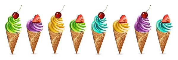 Ice cream in vektor. Färgglada olika smaker dessert banner illustration — Stock vektor