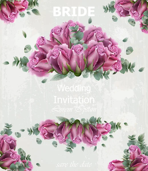 婚礼请柬与玫瑰载体。美丽的卡片花卉3d 背景 — 图库矢量图片