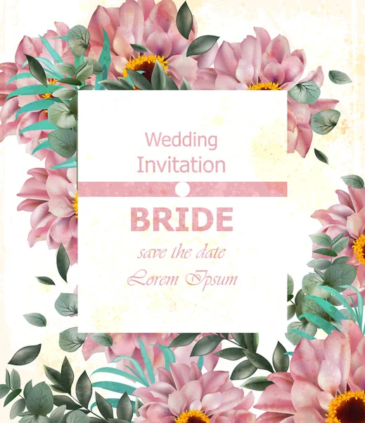Pozvánka na svatbu s květy jemné sedmikráska vektoru. Krásné karty pozadí ilustrací — Stockový vektor