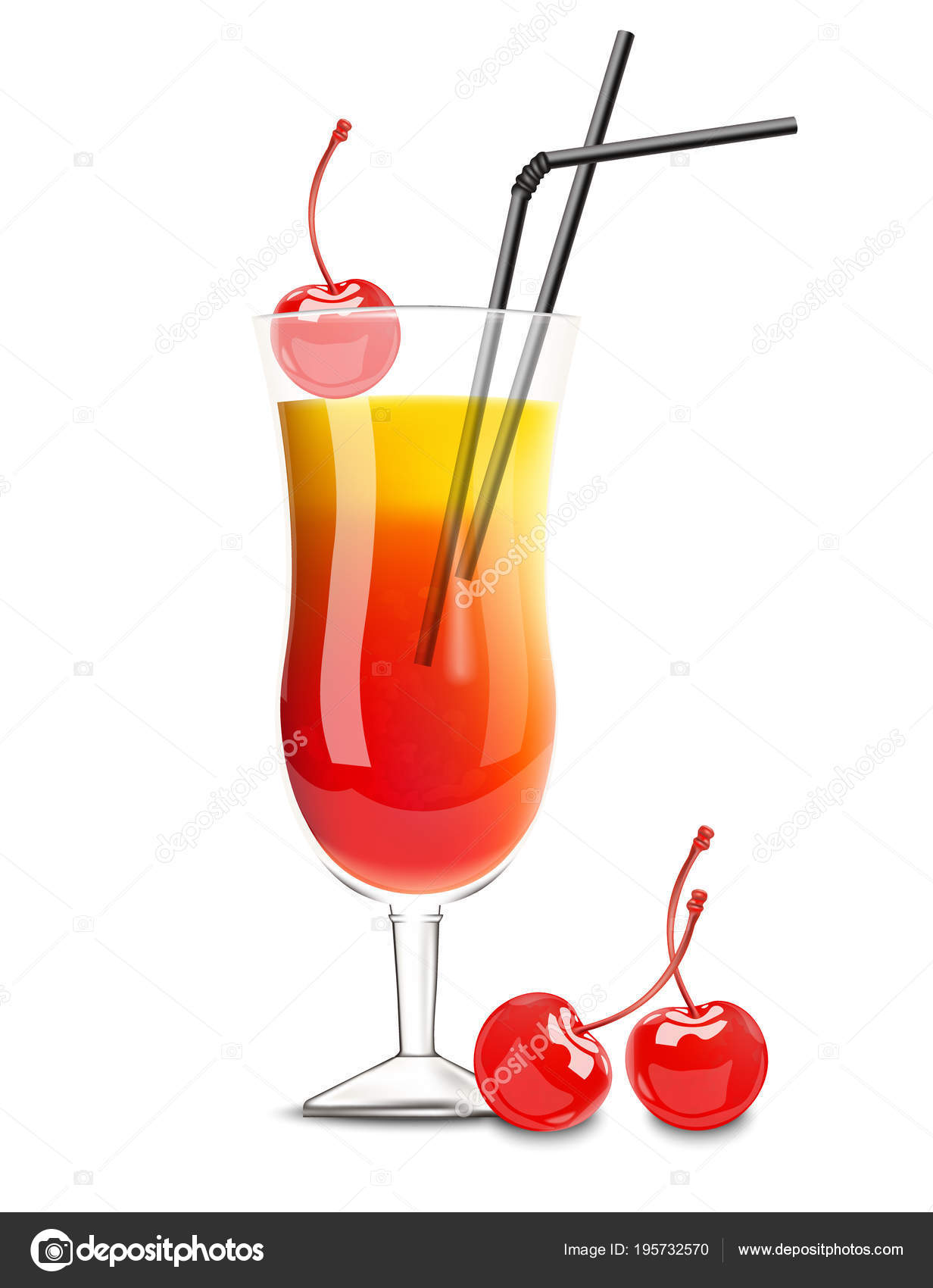 Download Cocktail glass Vector realistic. Cherry and orange summer ...