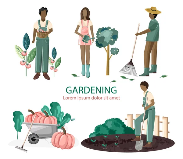 Gruppe von Menschen bei der Gartenarbeit — Stockvektor
