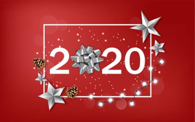 2020 yılının parlak gümüş yıldızlı ve kurdeleli bayrağı