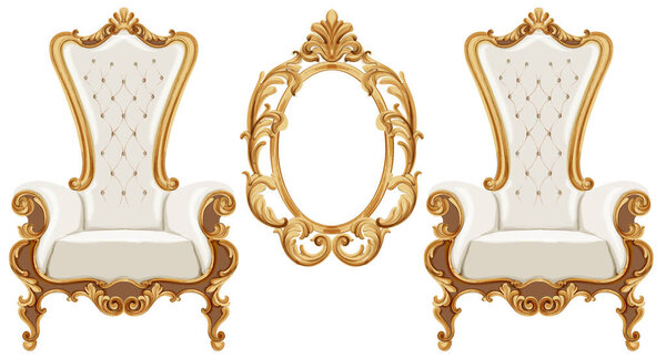 Стул в стиле Людовика XVI с золотыми неоклассическими орнаментами
