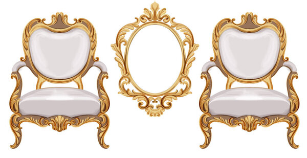 Стул в стиле Людовика XVI с золотыми неоклассическими орнаментами
