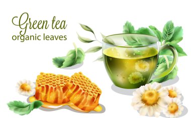 Nane yapraklı ve dekorasyonlu organik yeşil çay.