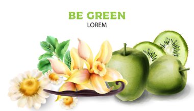 Vanilya, kivi, elma, papatya ve nane yaprağı.