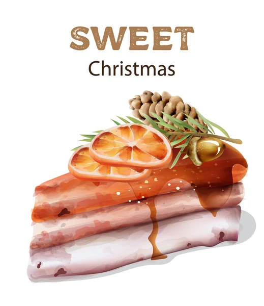 Γλυκό χριστουγεννιάτικο κέικ με φέτες πορτοκαλιού από πάνω — Διανυσματικό Αρχείο