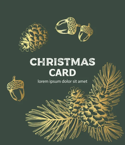 Natal cartão abeto ramo linha arte estilo composição com ornamentos — Vetor de Stock