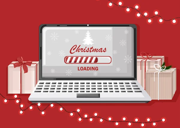 Écran de chargement de Noël sur ordinateur — Image vectorielle