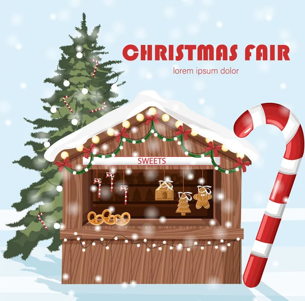 Mercado justo de Natal stand com produtos de férias para venda —  Vetores de Stock