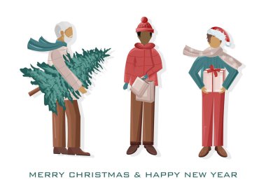 Kış tatili kıyafeti giymiş bir grup adam.